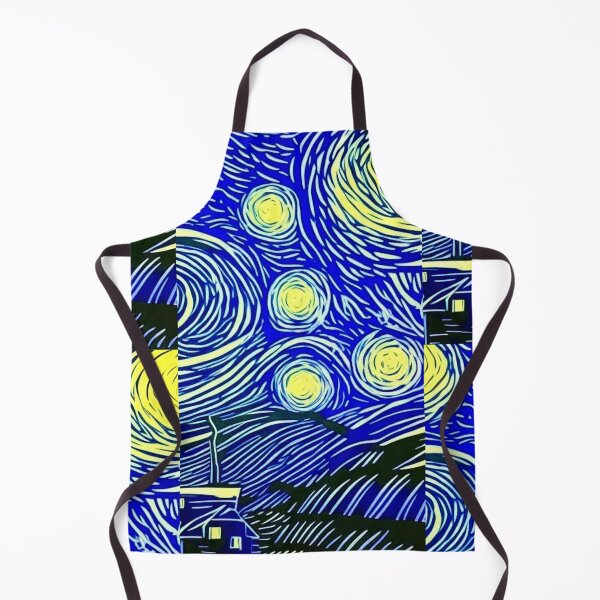 Item preview, Starry night scene linograph folk art designed and sold by Earth Nature Creations.