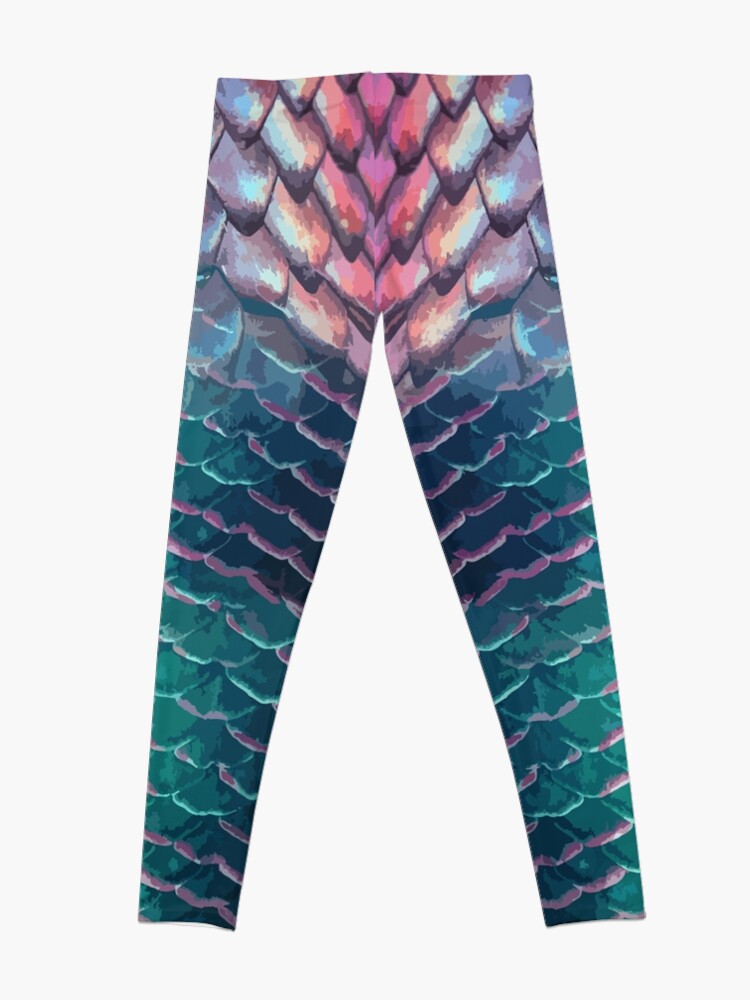Discover Blue Dragon Mermaid Scale Pattern Leggings