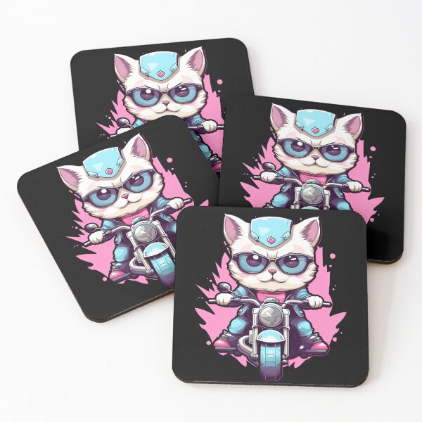 Item preview, Rebel Rides: White Kitten with Sunglasses on a Motorbike | Tattoo-inspired Art designed and sold by BNCH44.