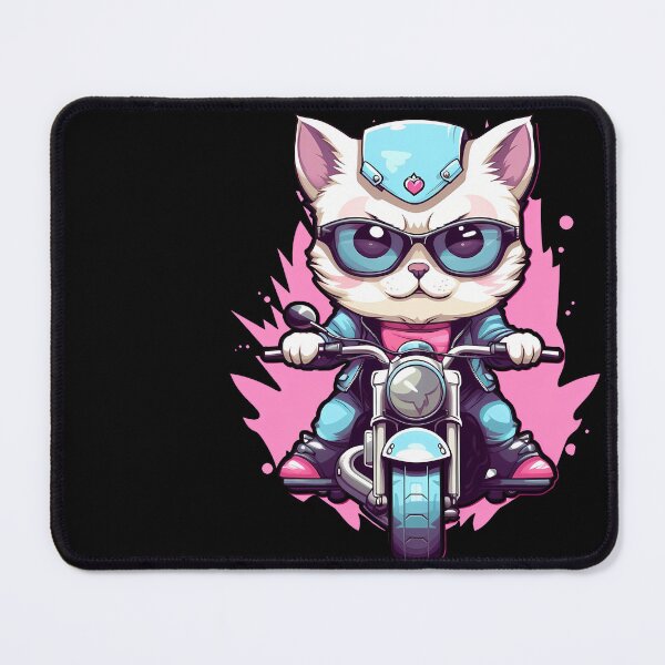 Item preview, Rebel Rides: White Kitten with Sunglasses on a Motorbike | Tattoo-inspired Art designed and sold by BNCH44.