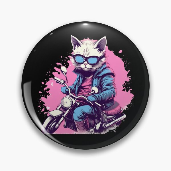 Item preview, The Blue Rider: Cat in Sunglasses Riding Motorbike on Pink | Ink and Color Art designed and sold by BNCH44.