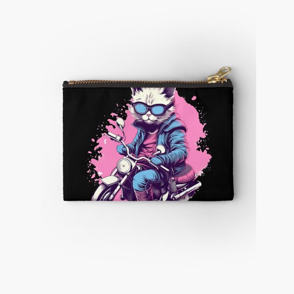 Item preview, The Blue Rider: Cat in Sunglasses Riding Motorbike on Pink | Ink and Color Art designed and sold by BNCH44.