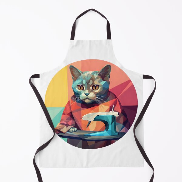 Aperçu de l'œuvre Chat avec machine à coudre créée et vendue par InkLines.