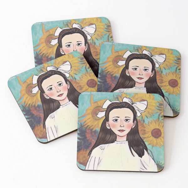 Item preview, Vintage Girl with White Bow on Sunflower Background designed and sold by angelina-kristl.