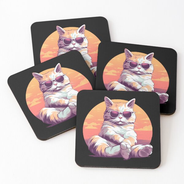 Item preview, Sunset Vibes: Cat in Sunglasses on Beach | Pop Art Illustration designed and sold by BNCH44.