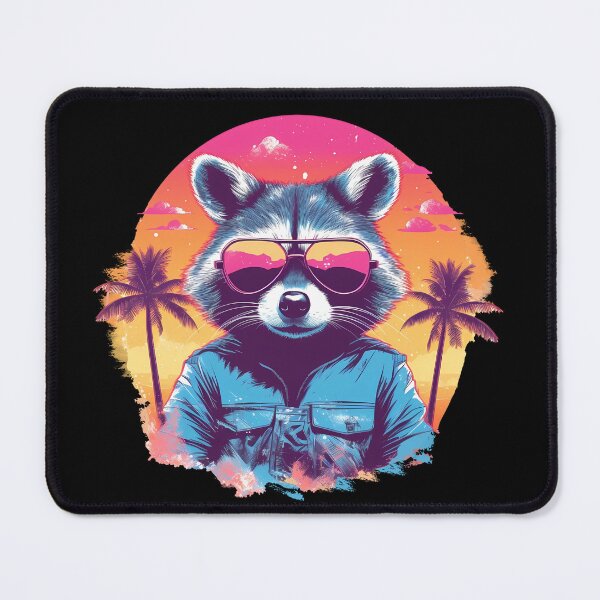 Item preview, Wildlife Wanderer: Raccoon with Sunglasses and Palm Trees | Colorful Retro Portraiture designed and sold by BNCH44.