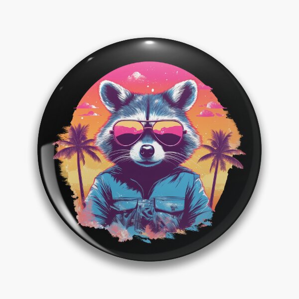 Item preview, Wildlife Wanderer: Raccoon with Sunglasses and Palm Trees | Colorful Retro Portraiture designed and sold by BNCH44.