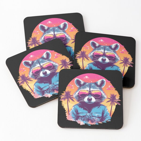 Item preview, Wildlife Wanderer: Raccoon with Sunglasses and Palm Trees | Colorful Retro Portraiture designed and sold by BNCH44.