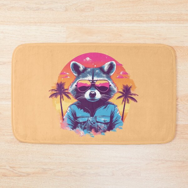 Item preview, Wildlife Wanderer: Raccoon with Sunglasses and Palm Trees | Colorful Retro Portraiture designed and sold by BNCH44.