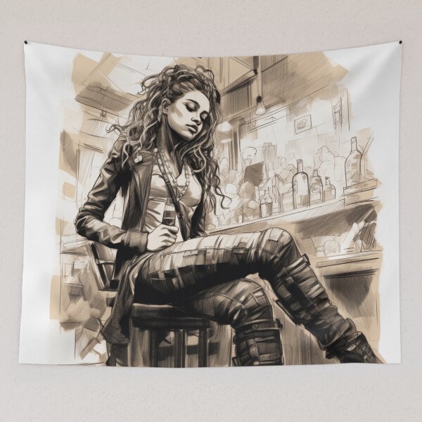 Item preview, A Punk Rock Young Woman at a Bar designed and sold by Sketch-Shack.