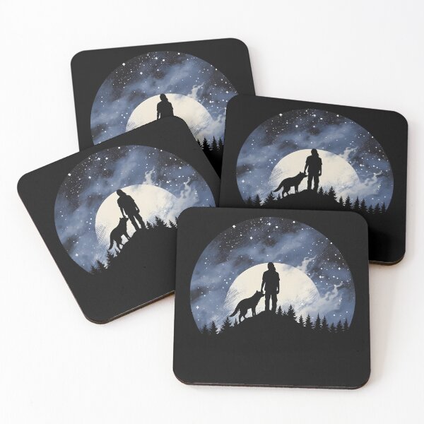 Item preview, Celestial Companions: Man and Dog Silhouette under the Full Moon | Cosmic Landscapes designed and sold by BNCH44.