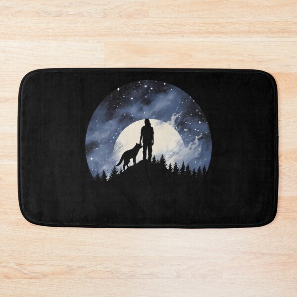 Item preview, Celestial Companions: Man and Dog Silhouette under the Full Moon | Cosmic Landscapes designed and sold by BNCH44.