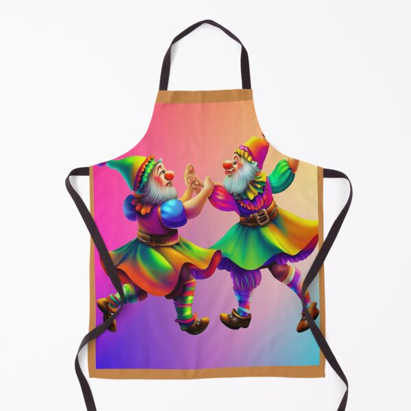 Item preview, Two bearded gnomes in colorful outfits dance together fairy tale dwarves designed and sold by JaroDesign2023.
