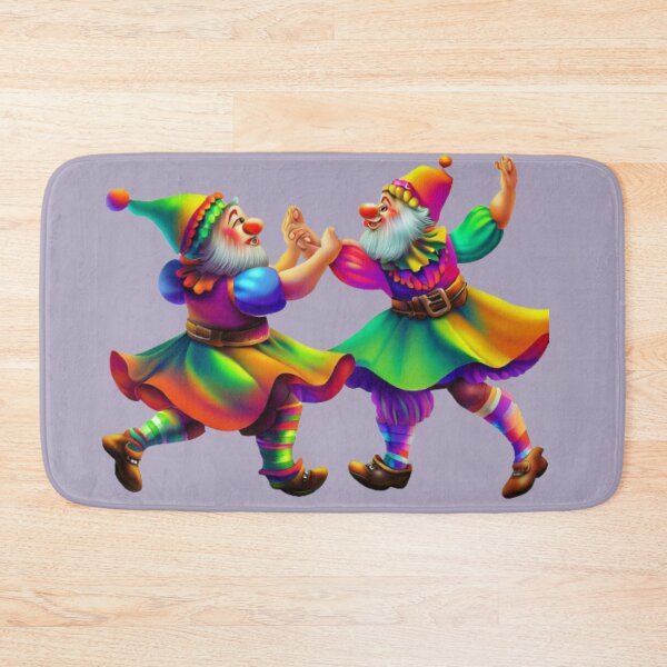 Item preview, Two bearded gnomes in colorful outfits dance together fairy tale dwarves designed and sold by JaroDesign2023.