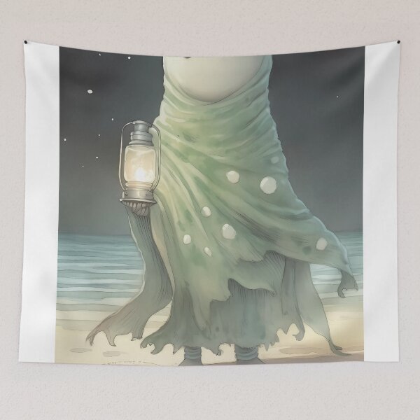 Item preview, Ghost in a Robe Holding a Chandelier on the Shore: A Haunting Spectacle of Ephemeral Beauty designed and sold by SingularityGeek.