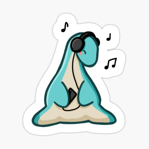 Vista previa del artículo con la obra «Dino vibrante de cuello largo, dinosaurio, música, negro», diseñado y vendido por hugadino.