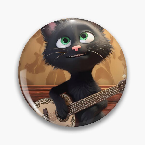 Item preview, Happy Young Black Cat with Green Eyes Playing the Guitar: A Melodic Serenade of Feline Charm designed and sold by SingularityGeek.