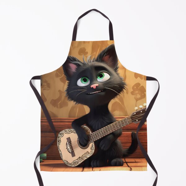 Item preview, Happy Young Black Cat with Green Eyes Playing the Guitar: A Melodic Serenade of Feline Charm designed and sold by SingularityGeek.