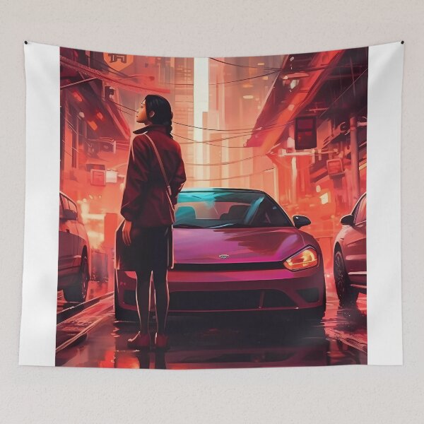Item preview, Japanese Girl in the Midst of a City's Illuminated Street: A Captivating Fusion of Tradition and Modernity designed and sold by SingularityGeek.