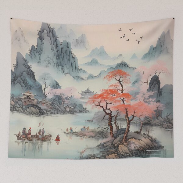 Item preview, Shan Shui Ink Wash Landscape designed and sold by MTJ-Mushrooms.
