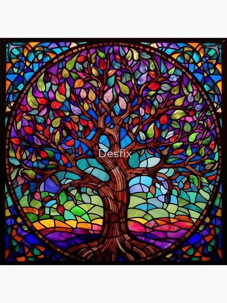 Stained Glass Tree of Life Pattern stained-glass-tree-of-life-pattern-art-board-print-for-sale-by-desfix-redbubble