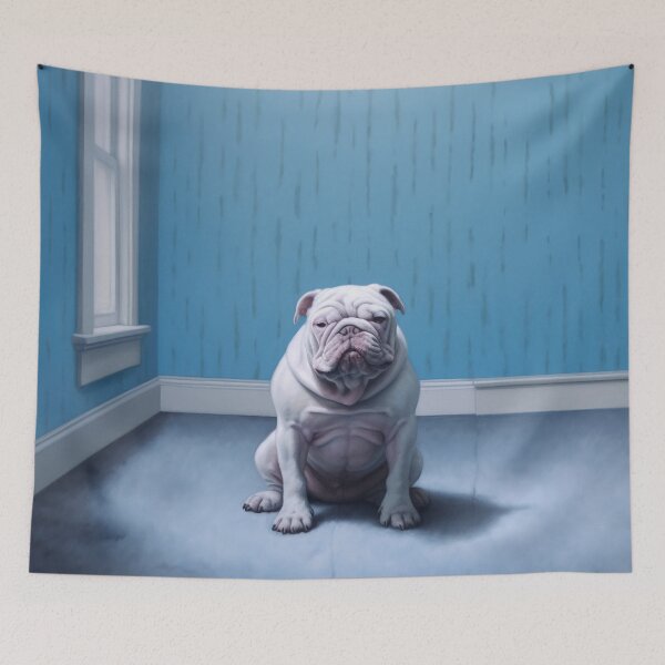 Item preview, White Bulldog Sitting In Blue Room designed and sold by YoPedro.