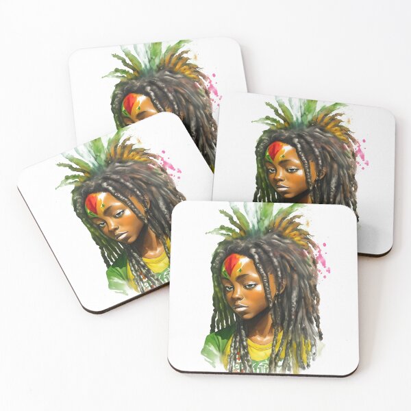 Item preview, Reggae Girl with Rasta Dreadlocks Watercolor design designed and sold by EddieBalevo.