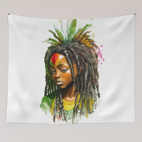 Item preview, Reggae Girl with Rasta Dreadlocks Watercolor design designed and sold by EddieBalevo.