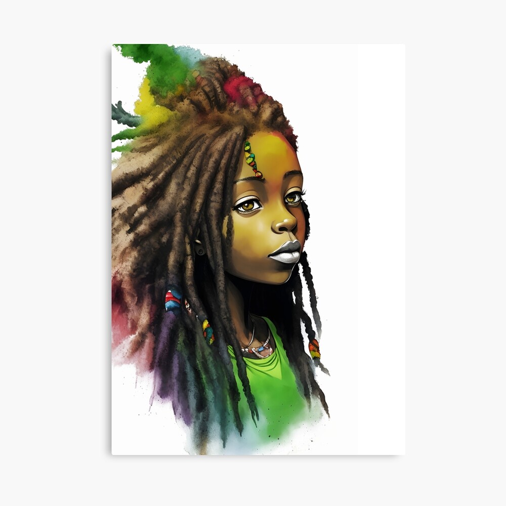 Chica reggae con diseño de acuarela de peinado rasta | Lámina rígida