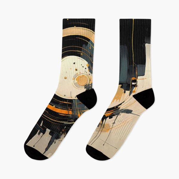 Item preview, Abstract art circles bold lines and colours black yellow grey cream designed and sold by MTJ-Mushrooms.