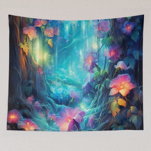 Item preview, Glowing hibiscus and garden painting 5 designed and sold by Art by Lilia.