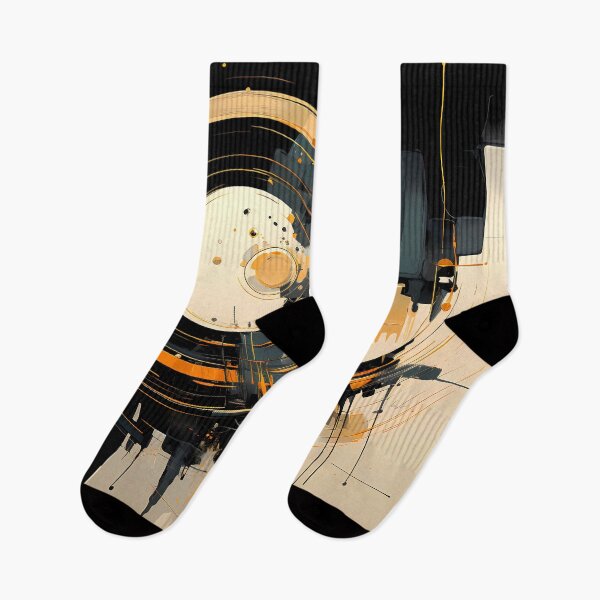 Item preview, Abstract art circles bold lines and colours black yellow grey cream designed and sold by MTJ-Mushrooms.