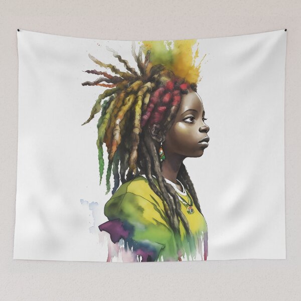 Item preview, Rasta Girl with Dreadlocks Watercolor design designed and sold by EddieBalevo.