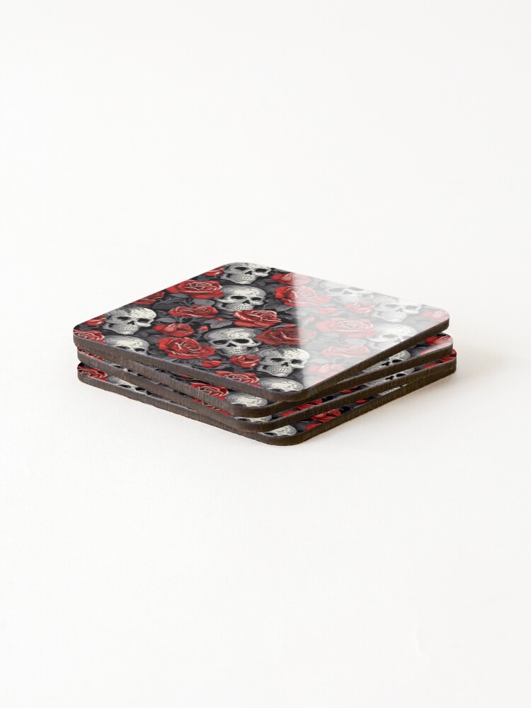 Thumbnail 4 of 5, Coasters (Set of 4), Skulls and Roses Pattern designed and sold by excelente.