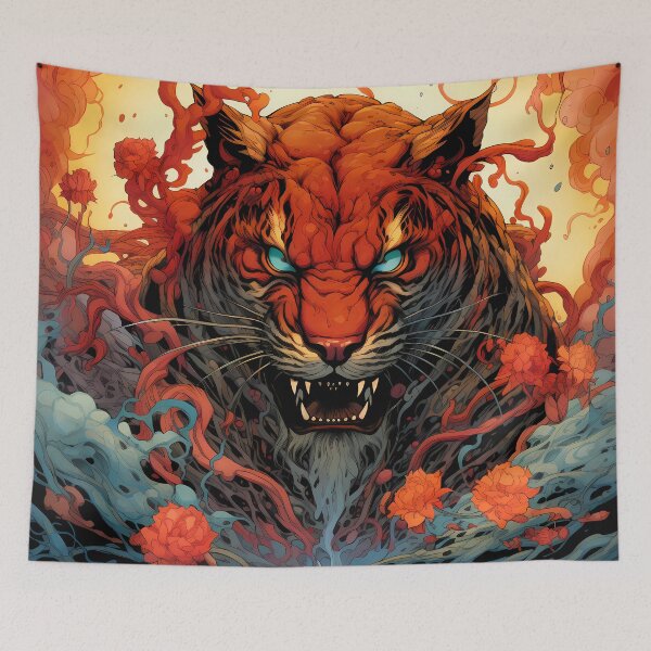 Item preview, Tiger Post-Apocalyptic Era Vibrant Colors Floral designed and sold by MTJ-Mushrooms.