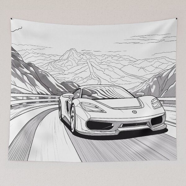Item preview, Sports Car Climbing Mountain Road: A Dynamic Monochromatic Journey designed and sold by SingularityGeek.