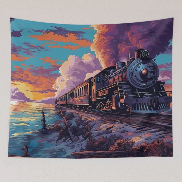 Item preview, Steam Train at Dawn by a Lake: Nostalgic Ambiance Amidst Billowing Smoke designed and sold by SingularityGeek.