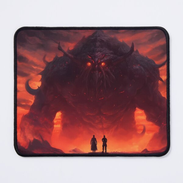 Item preview, Warriors Confronting the Stone Guardian: A Battle Amidst Volcanic Fury designed and sold by SingularityGeek.