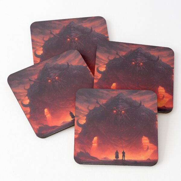 Item preview, Warriors Confronting the Stone Guardian: A Battle Amidst Volcanic Fury designed and sold by SingularityGeek.