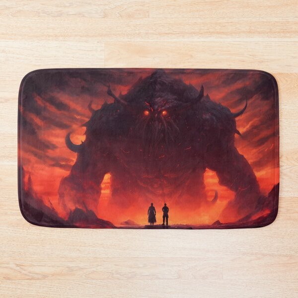 Item preview, Warriors Confronting the Stone Guardian: A Battle Amidst Volcanic Fury designed and sold by SingularityGeek.