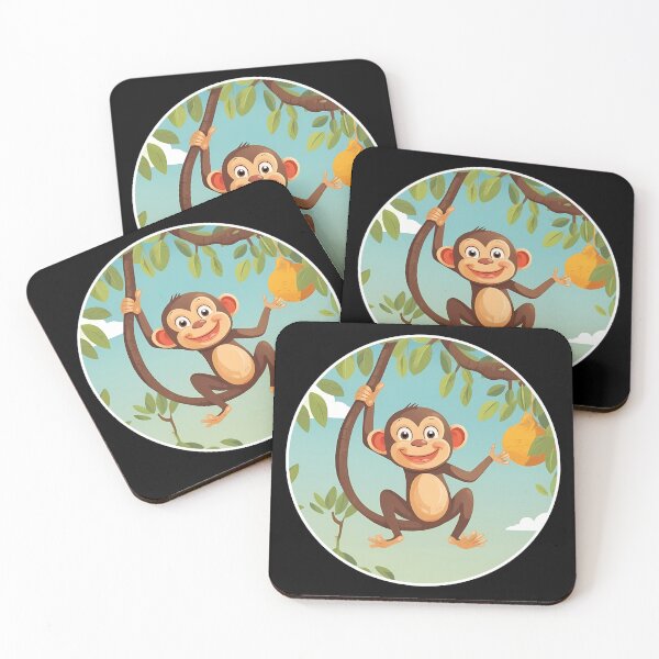 Item preview, Fruity Delight: Cute Monkey with Hanging Fruit | Circular Vector Illustration designed and sold by BNCH44.