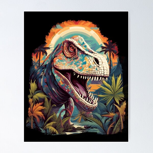 Item preview, Jungle Odyssey: Abstract T-Rex and Colorful Jungle | Vintage Poster-Inspired Illustration designed and sold by BNCH44.