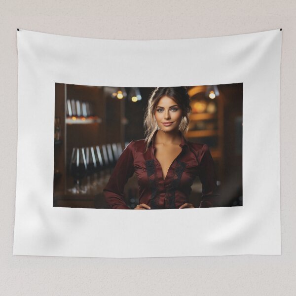 Item preview, Lady Sommelier Decanting Wine for Upscale Restaurant designed and sold by TheBrainArt.