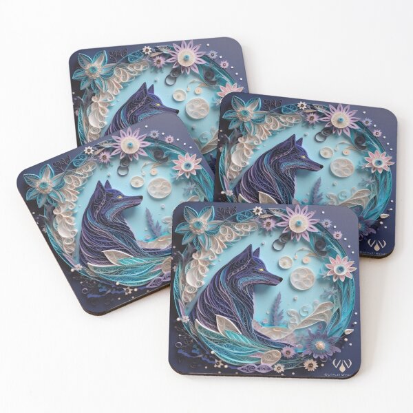 Item preview, Fantasy fox with flowers and moon on blue background. Fantasy illustration. designed and sold by aiphotosart.