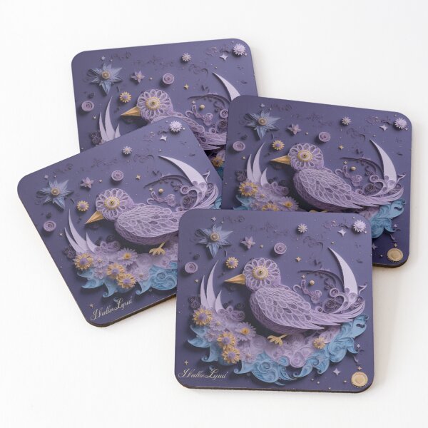 Item preview, Greeting card with purple bird and flowers on a purple background designed and sold by aiphotosart.