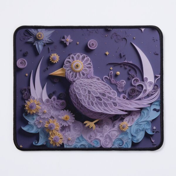 Item preview, Greeting card with purple bird and flowers on a purple background designed and sold by aiphotosart.