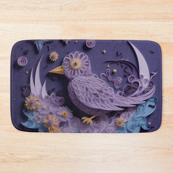 Item preview, Greeting card with purple bird and flowers on a purple background designed and sold by aiphotosart.