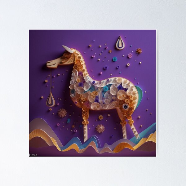 Item preview, Caballo, luna y estrellas sobre un fondo morado. representación 3d designed and sold by aiphotosart.