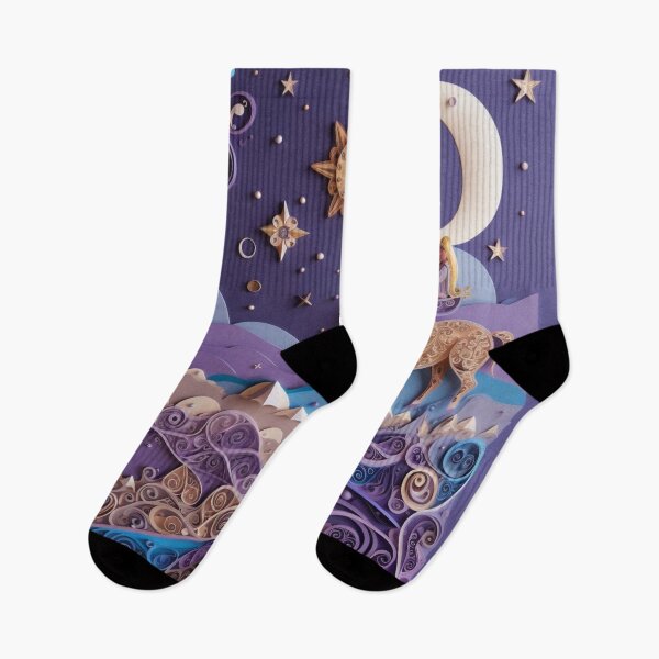 Item preview, Horse, moon and stars on a purple background. 3d rendering designed and sold by aiphotosart.
