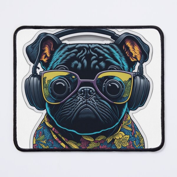 Item preview, Funny Pug with sunglasses and headphones designed and sold by LivingItFunky.